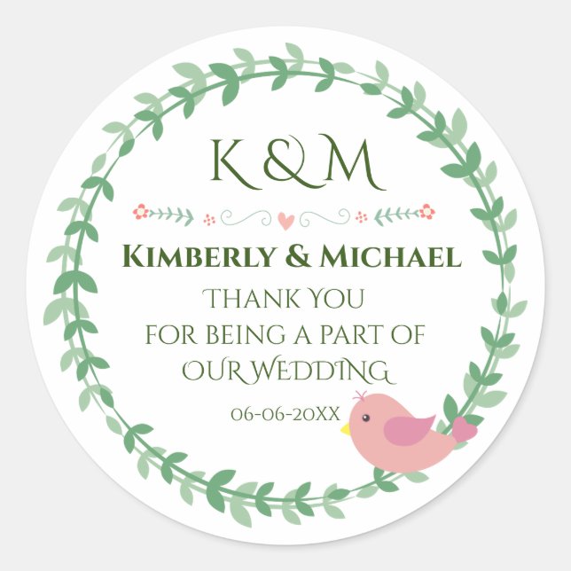 Elegant Eucalyptus and Bird Wedding Envelope Seal (Front)
