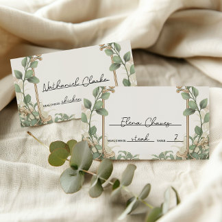Elegant Eucalyptus and Gold Floral Wedding   Place Card