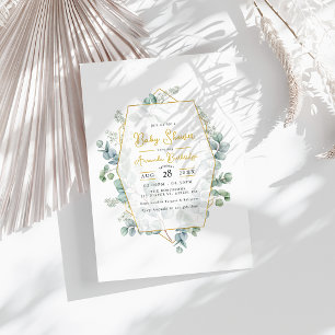 Elegant Eucalyptus and Gold Geometric Baby Shower Invitation