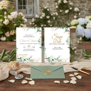 Elegant Eucalyptus and Gold Greenery Wedding  Invitation