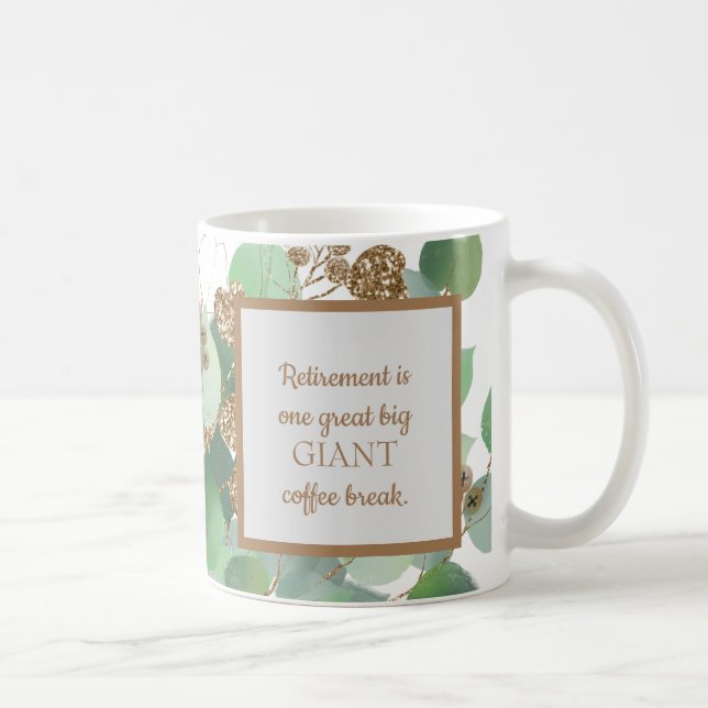 Elegant Eucalyptus And Gold Retirement Coffee Mug (Right)
