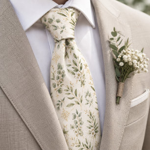 Elegant Eucalyptus and Gold Trellis Botanical Tie