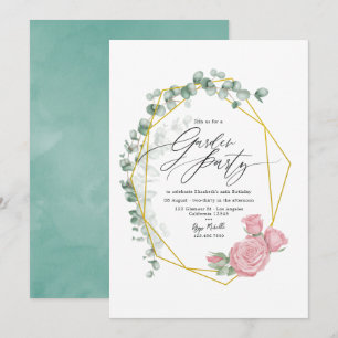Elegant Eucalyptus and Pink Roses Garden Party Invitation