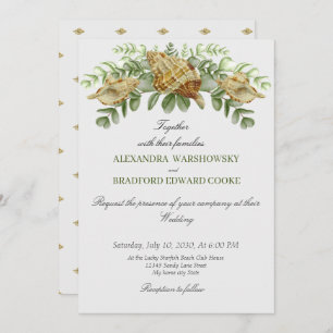 Elegant Eucalyptus and Seashell Wedding Invitation