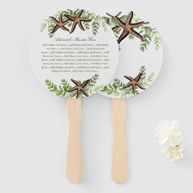 Elegant Eucalyptus and Starfish Wedding fan (Front and Back)
