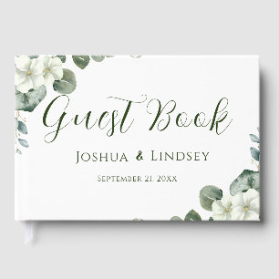 Elegant Eucalyptus and White Blossom Wedding Guest Book