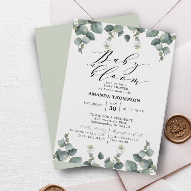 Elegant Eucalyptus Baby In Bloom Baby Shower Invitation (Creator Uploaded)