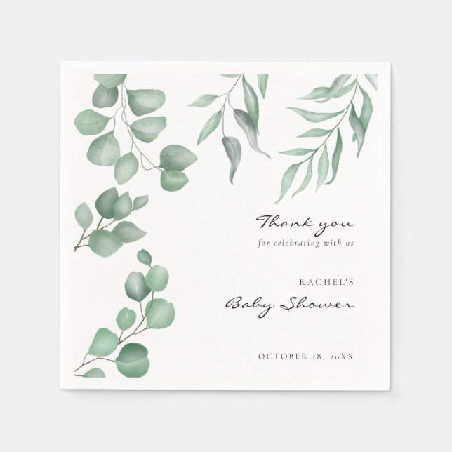 Elegant Eucalyptus Baby Shower Greenery Foliage  Napkin (Front)