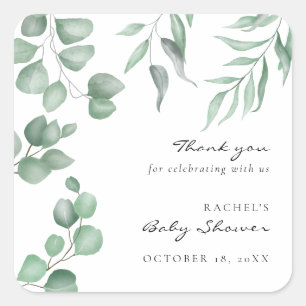 Elegant Eucalyptus Baby Shower Greenery Foliage Square Sticker
