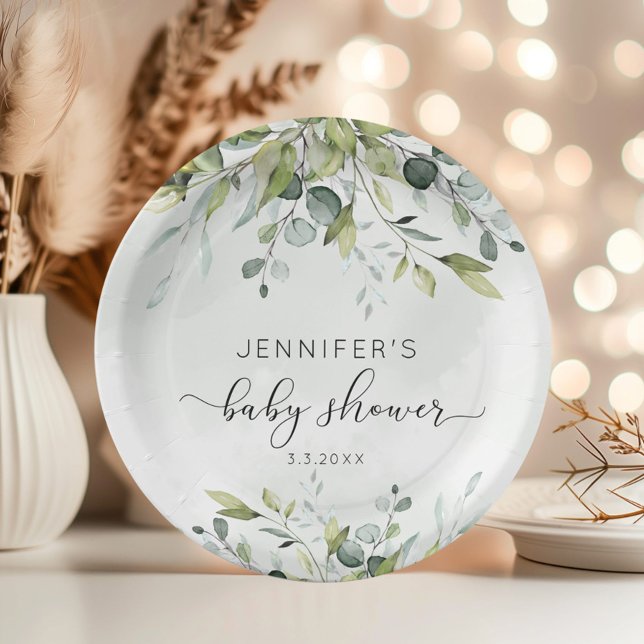 Elegant eucalyptus baby shower napkins paper plate (Creator Uploaded)