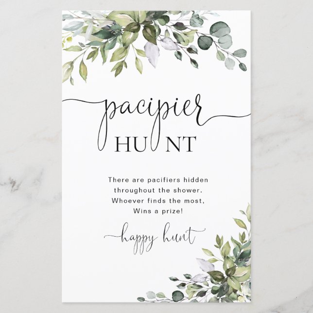 Elegant Eucalyptus Baby Shower Pacifier Hunt Game (Front)