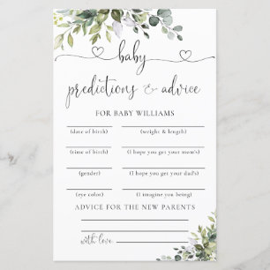 Elegant Eucalyptus Baby Shower Predictions Card