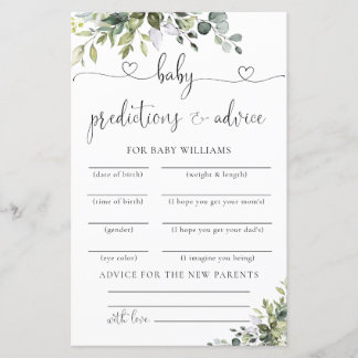 Elegant Eucalyptus Baby Shower Predictions Card
