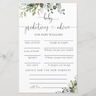 Elegant Eucalyptus Baby Shower Predictions Card