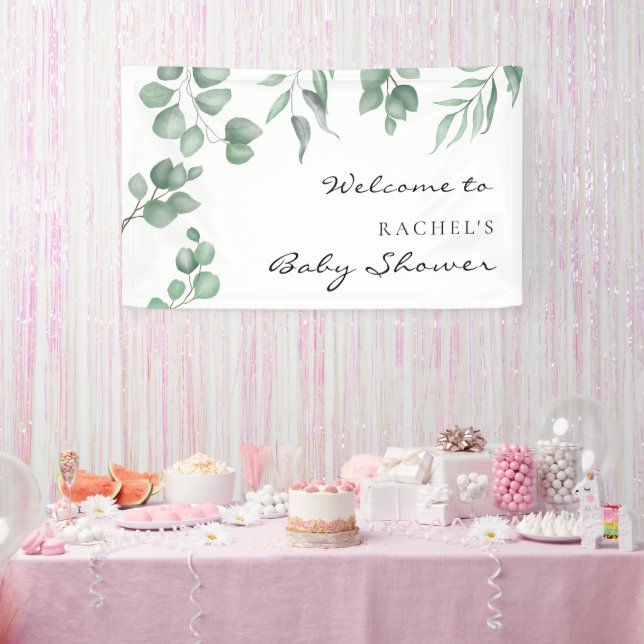 Elegant Eucalyptus Baby Shower Welcome Backdrop Banner (Party)