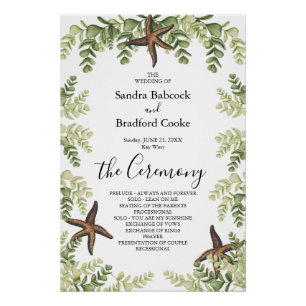 Elegant Eucalyptus Beach Starfish Wedding Program Poster