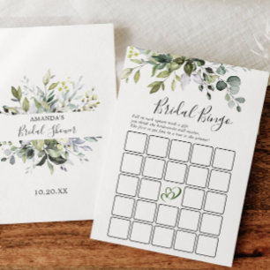 Elegant Eucalyptus Bingo Bridal Shower Game Card