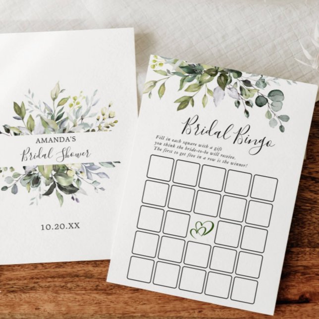 Elegant Eucalyptus Bingo Bridal Shower Game Card (Creator Uploaded)
