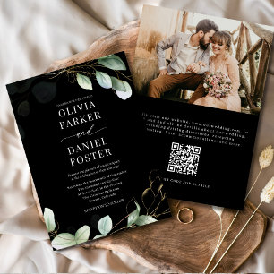 Elegant Eucalyptus Black QR Code Photo Wedding Invitation