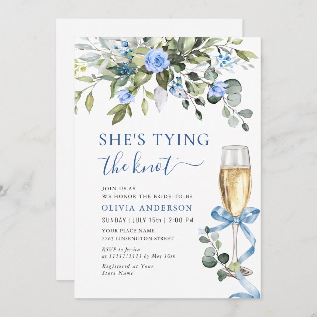 Elegant Eucalyptus Blue Flowers Bridal Shower Invitation (Front/Back)