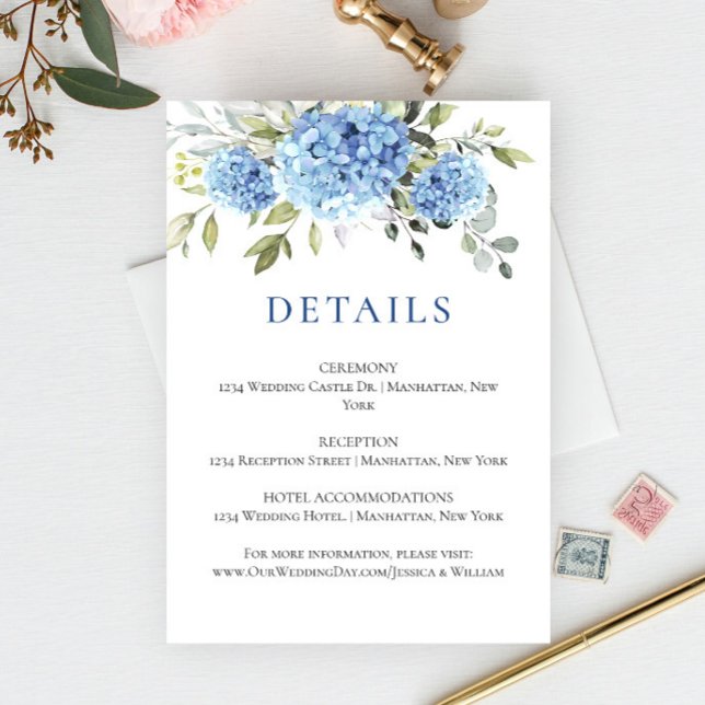 Elegant Eucalyptus Blue Hydrangea Wedding Details Enclosure Card (Creator Uploaded)