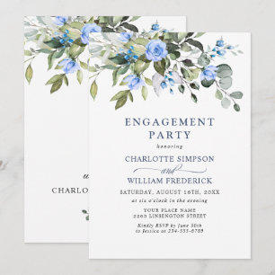Elegant Eucalyptus Blue Roses ENGAGEMENT PARTY Invitation