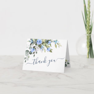 Elegant Eucalyptus Blue Roses Floral Botanical Thank You Card
