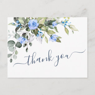 Elegant Eucalyptus Blue Roses Floral Thank You Postcard