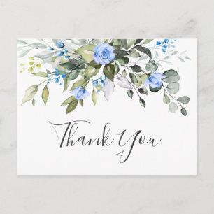 Elegant Eucalyptus Blue Roses Floral Thank You Postcard