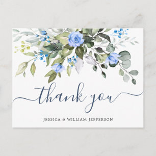 Elegant Eucalyptus Blue Roses Floral Thank You Postcard