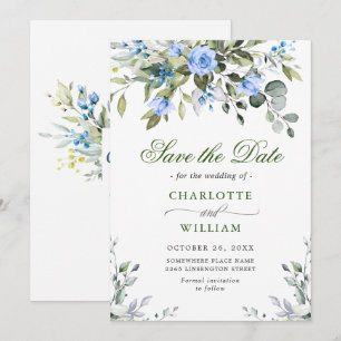 Elegant Eucalyptus Blue Roses Floral Wedding Save The Date