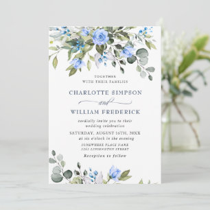Elegant Eucalyptus Blue Roses Greenery Wedding Invitation