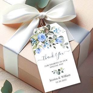 Elegant Eucalyptus Blue Roses Thank You Wedding Gift Tags