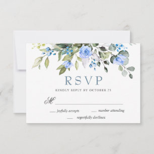 Elegant Eucalyptus Blue Roses Wedding RSVP Card