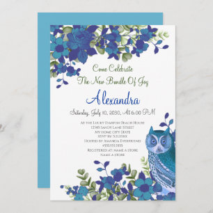 Elegant Eucalyptus Blue Teal Floral Owl