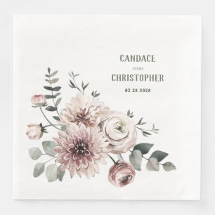Elegant Eucalyptus Blush Pink Ranunculus & Dahlias Napkin