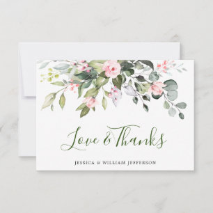 Elegant Eucalyptus Blush Pink Roses Floral Thank You Card