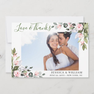 Elegant Eucalyptus Blush Pink Roses PHOTO Thank You Card