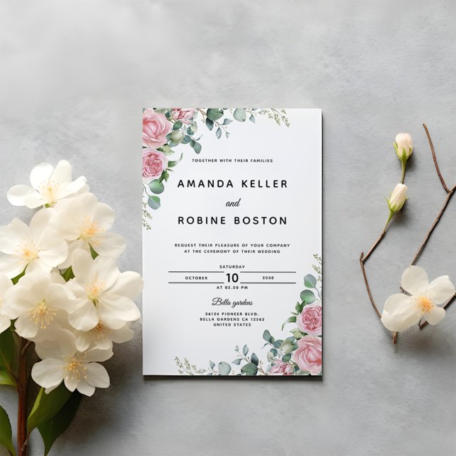 Elegant Eucalyptus & Blush Rose Wedding Invitation (Creator Uploaded)
