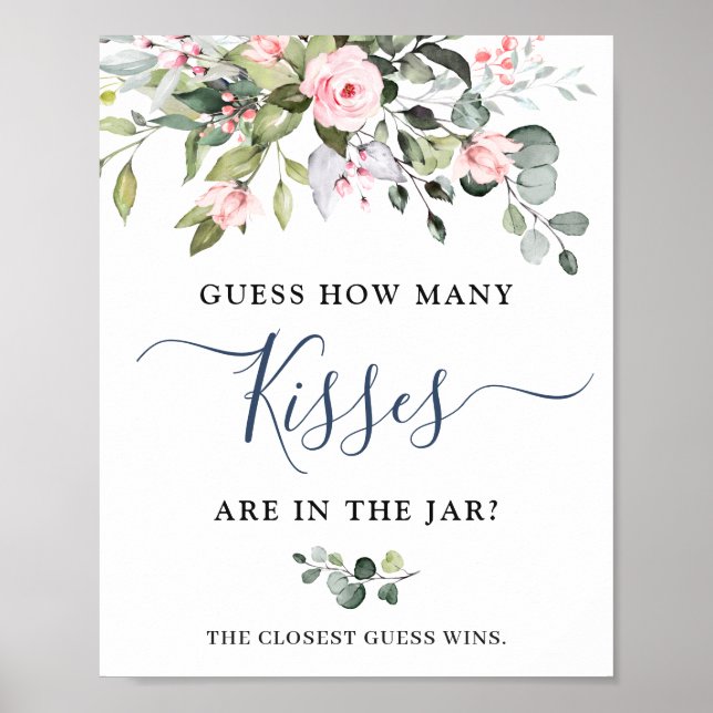 Elegant Eucalyptus Blush Roses Bridal Shower Poster (Front)