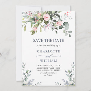 Elegant Eucalyptus Blush Roses Floral Wedding Save The Date