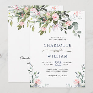 Elegant Eucalyptus Blush Roses Greenery Wedding Invitation