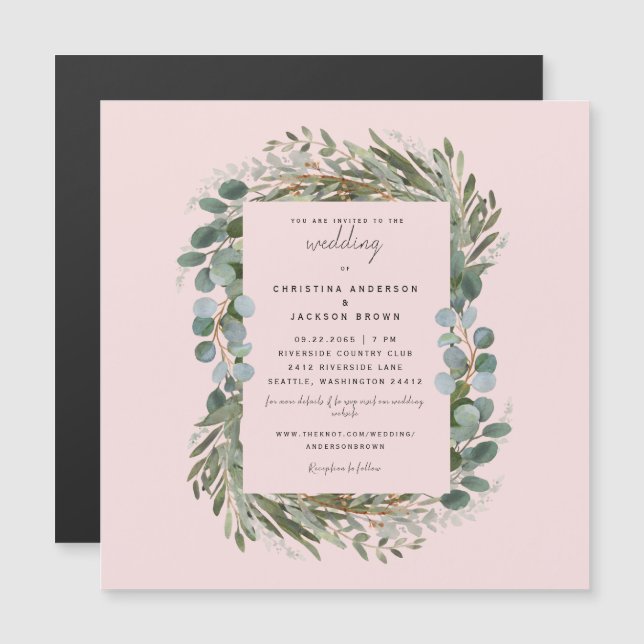 Elegant  Eucalyptus Blush Wedding Magnetic Invitation (Front/Back)