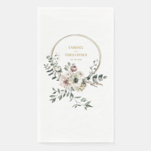Elegant Eucalyptus Blush White Floral Gold Frame Napkin