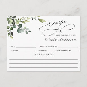 Elegant Eucalyptus Boho Bridal Shower Recipe Card