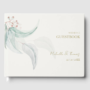 Elegant Eucalyptus Boho Chic Golden Script Guest Book