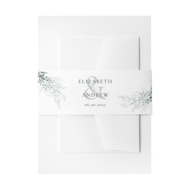 Elegant Eucalyptus Boho Wedding Invitation Belly Band (Front Example)