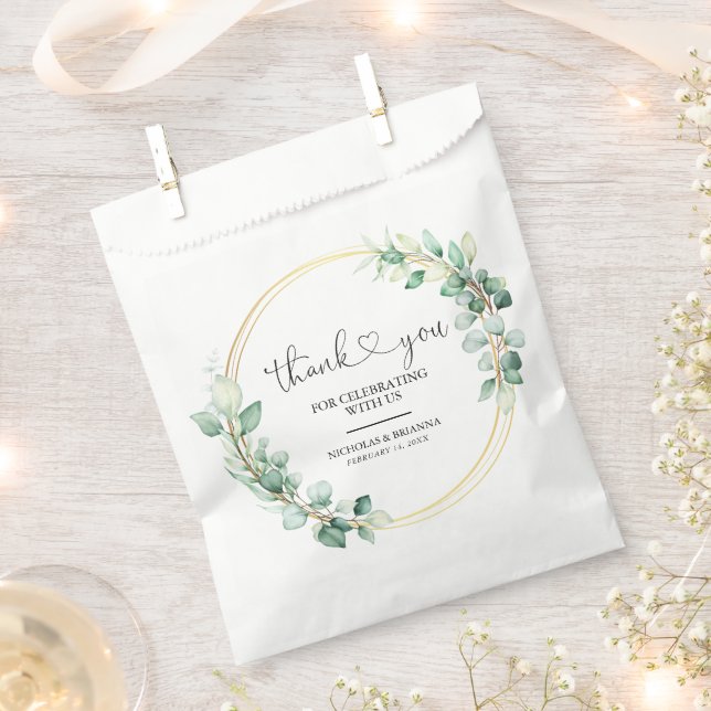 Elegant Eucalyptus Botanical Gold Thank You Favour Bags (Clipped)
