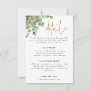 Elegant Eucalyptus Botanical Greenery Gold Details RSVP Card
