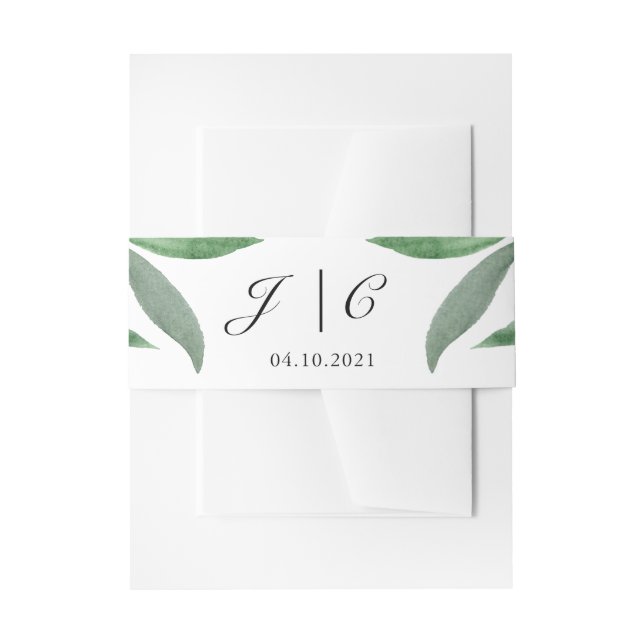 Elegant Eucalyptus Botanical Monogram White Invitation Belly Band (Front Example)